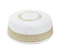 NICEYEA Men Muslim Prayer Hat Skull Cap Beanie Hat Kufi Hat Islam Man Prayer Cap Embroidery Hat Breathable Saudi Arabia Headwear Unique Design Round Cap Eid Gift Sun Hat for Women Man Yellow