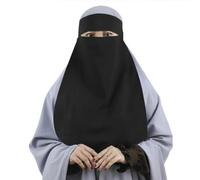 NICEYEA Muslim Women Full Face Niqab Veil Saudi Style Single Layer Niqab Face Veil for Hijab, 27" Long, Tie Back, One Piece (Black)
