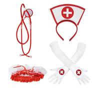 NICEYEA Nurse Costume Uniform Set for Women Girls Nurse Hat Headband Syringe Stethoscope Halloween Christmas Carnival Fancy Dress Cosplay Outfit Makeup Prop