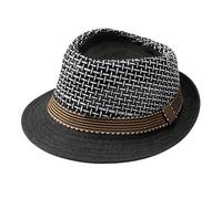 NICEYEA Straw Trilby Hats for Men Women Mesh Fedora Hats Short Brim Jazz Gentleman Summer Panama Hat Beach Sun Cap Black