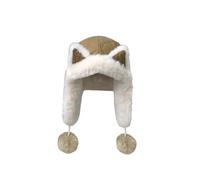 NICEYEA Winter Fox Ears Beanie Hat Ear Flaps for Women Men Warm Fleece Lined Skull Caps Earmuff Snow Hats Windproof Trooper Trapper Hat Faux Fur Hunting Hats (UK, Alpha, One Size, Khaki)