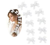 NiceYnn 10pcs Pearl Embroidery White Butterfly Non-slip Hair Clips, Lace Tulle Bows Alligator Barrettes for Girls Women Teens Hair Pins Wedding Bridal Hair Barrette Cute Headwear