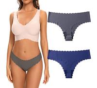 NiceYnn 2 Pack Wave Seamless Underwear Thong for Women, Soft Comfort Breathable High-Stretch Low Rise Invisible Ladies Briefs, G-Strings Tangas Knickers Panty Grey Blue