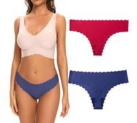 NiceYnn 2 Pack Wave Seamless Underwear Thong for Women, Soft Comfort Breathable High-Stretch Low Rise Invisible Ladies Briefs, G-Strings Tangas Knickers Panty Blue Red