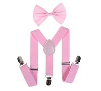 NiceYnn 2 Pieces Kids Braces Bowtie Sets, 60cm Adjustable Y-Back Clip-on Elastic Suspenders For Children, 10cm Classic Pre-Tied Bow Tie Braces for 1-9 Years Boys Girls