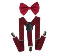 NiceYnn 2 Pieces Kids Braces Bowtie Sets, 60cm Adjustable Y-Back Clip-on Elastic Suspenders For Children, 10cm Classic Pre-Tied Bow Tie Braces for 1-9 Years Boys Girls