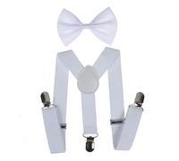 NiceYnn 2 Pieces Kids Braces Bowtie Sets, 60cm Adjustable Y-Back Clip-on Elastic Suspenders For Children, 10cm Classic Pre-Tied Bow Tie Braces for 1-9 Years Boys Girls