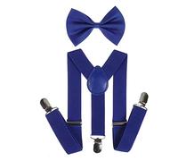 NiceYnn 2 Pieces Kids Braces Bowtie Sets, 60cm Adjustable Y-Back Clip-on Elastic Suspenders For Children, 10cm Classic Pre-Tied Bow Tie Braces for 1-9 Years Boys Girls