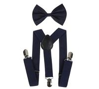 NiceYnn 2 Pieces Kids Braces Bowtie Sets, 60cm Adjustable Y-Back Clip-on Elastic Suspenders For Children, 10cm Classic Pre-Tied Bow Tie Braces for 1-9 Years Boys Girls