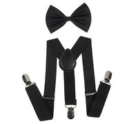NiceYnn 2 Pieces Kids Braces Bowtie Sets, 60cm Adjustable Y-Back Clip-on Elastic Suspenders For Children, 10cm Classic Pre-Tied Bow Tie Braces for 1-9 Years Boys Girls