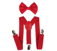 NiceYnn 2 Pieces Kids Braces Bowtie Sets, 60cm Adjustable Y-Back Clip-on Elastic Suspenders For Children, 10cm Classic Pre-Tied Bow Tie Braces for 1-9 Years Boys Girls