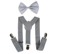 NiceYnn 2 Pieces Kids Braces Bowtie Sets, 60cm Adjustable Y-Back Clip-on Elastic Suspenders For Children, 10cm Classic Pre-Tied Bow Tie Braces for 1-9 Years Boys Girls