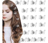 NiceYnn 20pcs Mini Butterfly Hair Claw Clips for Women, Tiny Cute Hair Jaw Clamps Non-Slip Bangs Pins Hair Accessories, Sweet Alloy Mini Hollow Rose Bangs Claw Clips for Girls Teens Kids Silver