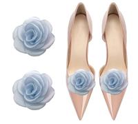 NiceYnn 2pcs Decoration Removable Shoe Buckle, Charms Rhinestone Crystal Pearl Rose Flower Bowknot Shoe Clips for Women Lady Girls Bridal Wedding Party Purse Rose Light Blue