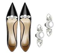 NiceYnn 2pcs Decoration Removable Shoe Buckle, Charms Rhinestone Crystal Pearl Rose Flower Bowknot Shoe Clips for Women Lady Girls Bridal Wedding Party Purse Pearl Silver