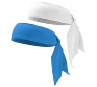 NiceYnn 2pcs Head Ties Headband, Unisex Elastic Bandana Adjustable Sports Tie Back Sweatband Non-Slip Yoga Ninja Karate Hair Band Head Strap Scarf Wrap Wristband for Running Fitness White Skyblue