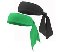 NiceYnn 2pcs Head Ties Headband, Unisex Elastic Bandana Adjustable Sports Tie Back Sweatband Non-Slip Yoga Ninja Karate Hair Band Head Strap Scarf Wrap Wristband for Running Fitness Black Green