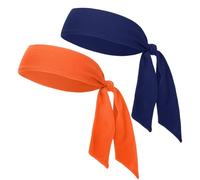 NiceYnn 2pcs Quickly Dry Stretchy Sport Tie Headband, Unisex Soft Sweat Band Hair Band Head Strap Scarf Wrap Bandana for Running Fitness Yoga Basketball Under Helmet Liner Headwear Navyblue Orange