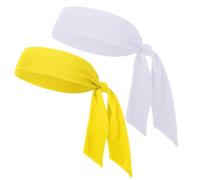 NiceYnn 2pcs Quickly Dry Stretchy Sport Tie Headband, Unisex Soft Sweat Band Hair Band Head Strap Scarf Wrap Bandana for Running Fitness Yoga Basketball Under Helmet Liner Sports Headwear White Yellow