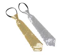 NiceYnn 2pcs Sequined Zipper Ties for Men, Glitter Sparkly Paillette Adjustable Pre-Tied Zip Necktie, Shinning Sequins Dance Party Magic Show Stage Performance Costume Tie Gold + Silver