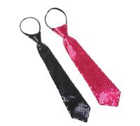 NiceYnn 2pcs Sequined Zipper Ties for Men, Glitter Sparkly Paillette Adjustable Pre-Tied Zip Necktie, Shinning Sequins Dance Party Magic Show Stage Performance Costume Tie Black + Rose Red