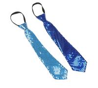 NiceYnn 2pcs Sequined Zipper Ties for Men, Glitter Sparkly Paillette Adjustable Pre-Tied Zip Necktie, Shinning Sequins Dance Party Magic Show Stage Performance Costume Tie Light Blue + Royal Blue