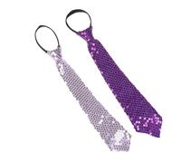 NiceYnn 2pcs Sequined Zipper Ties for Men, Glitter Sparkly Paillette Adjustable Pre-Tied Zip Necktie, Shinning Sequins Dance Party Magic Show Stage Performance Costume Tie Lilac + Purple