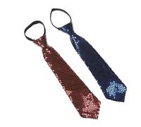 NiceYnn 2pcs Sequined Zipper Ties for Men, Glitter Sparkly Paillette Adjustable Pre-Tied Zip Necktie, Shinning Sequins Dance Party Magic Show Stage Performance Costume Tie Brown + Navyblue
