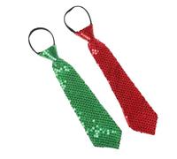 NiceYnn 2pcs Sequined Zipper Ties for Men, Glitter Sparkly Paillette Adjustable Pre-Tied Zip Necktie, Shinning Sequins Dance Party Magic Show Stage Performance Costume Tie Red +Green