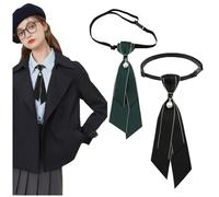 NiceYnn 2pcs Women Pre-Tied Pearl Bowtie, Adjustable Elastic Collar Necktie Elegant Detachable Bowknot Ribbon Bow Tie for Wedding Banquet Party Ball Club Girl Lady Suit Uniform Shirt Green Black