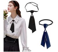 NiceYnn 2pcs Women Pre-Tied Pearl Bowtie, Adjustable Elastic Collar Necktie Elegant Detachable Bowknot Ribbon Bow Tie for Wedding Banquet Party Ball Club Girl Lady Suit Uniform Shirt Black Blue