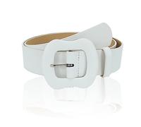 NiceYnn 3.8cm Wide Fashion Candy Color Irregular Buckle Leather Belt Waistband - Women Soft Faux Leather Chic Waist Belt for Jeans Dress Pants Coat White