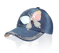 NiceYnn 6 Panel Bling Studded Rhinestone Denim Baseball Hat, Diamond Jewel Pearl Adjustable Snapback Cap Trucker Hip Hop Hats Outdoor Sports Sun Golf Cap Visor