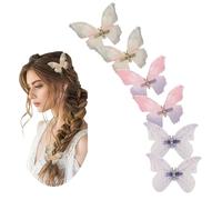 NiceYnn 6pcs Double Layered Butterfly Hair Clip with Pearl, Thin Lace Flutter Butterfly Alligator Clip Moving Fairy Wings Duckbill Hair Barrettes for Women Teens Girls Thick Fine Long Short Hair