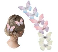 NiceYnn 6pcs Double Layered Butterfly Hair Clip with Pearl, Thin Lace Flutter Butterfly Alligator Clip Moving Fairy Wings Duckbill Hair Barrettes for Women Teens Girls Thick Fine Long Short Hair