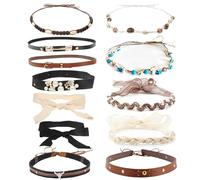 NiceYnn 8/10/12pcs Hat Band Western Cowboy Hatbands for Mens Womens, Handmade Classic Leather Ethnic Western Beaded Hat String Tie Hat Belt for Panama Fedora Hat Replacement Decor (12pcs C)