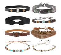 NiceYnn 8/10/12pcs Hat Band Western Cowboy Hatbands for Mens Womens, Handmade Classic Leather Ethnic Western Beaded Hat String Tie Hat Belt for Panama Fedora Hat Replacement Decor (8pcs A)
