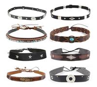 NiceYnn 8/10/12pcs Replacement Hat Band Western Cowboy Hat Bands for Panama Fedora Hat, Adjustable Cowgirl Hat Belt String Tie Straw Sun Hat Decoration, Western Style Hat Accessories (8pcs D)