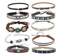 NiceYnn 8/10/12pcs Replacement Hat Band Western Cowboy Hat Bands for Panama Fedora Hat, Adjustable Cowgirl Hat Belt String Tie Straw Sun Hat Decoration, Western Style Hat Accessories (10pcs E)
