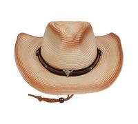 NiceYnn Adult Texan Cowboy Hat Fancy Dress Party Accessory Country Western Rancher, Straw Wide Rolled Brim Cowgirl Hats with Wind Lanyard