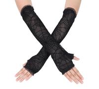 NiceYnn Black Spiderweb Lace Gloves, Long Party Fingerless Gloves for Women, Elbow Length Mesh Spider Web Witch Gloves for Vampire Halloween Cosplay Costume, Goth Rock Arm Sleeve