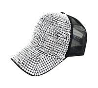 NiceYnn Bling Pearl Studded Back Mesh Baseball Cap, Women Fashionable Adjustable Mesh Trucker Hat Snapback Sun Hat Sports Golf Visor, UPF 50+ Travel Summer Hats