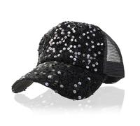 NiceYnn Bling Sequin Back Mesh Baseball Cap, Womens Breathable Pre-Curved Adjustable Snapback Trucker Caps Hip Top Sun Hat Sports Golf Visor, UPF 50+ Travel Summer Hat