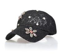 NiceYnn Charm Lace Mesh Baseball Cap, Bling Sequin Flower Breathable Adjustable Snapback Trucker Caps, Girls UPF 50+ Travel Summer Sun Hat Visor Hip Hop Golf Hats