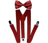 NiceYnn Classic Braces and Bow Tie Set, 2.5cm Wide Y Back Adjustable Elastic Suspenders with 3 Clips, 12cm Woven Pre-tied Bowtie, One Size for Men Women Wedding Festivals Cosplay Party