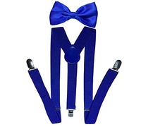 NiceYnn Classic Braces and Bow Tie Set, 2.5cm Wide Y Back Adjustable Elastic Suspenders with 3 Clips, 12cm Woven Pre-tied Bowtie, One Size for Men Women Wedding Festivals Cosplay Party