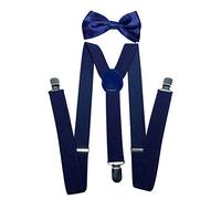 NiceYnn Classic Braces and Bow Tie Set, 2.5cm Wide Y Back Adjustable Elastic Suspenders with 3 Clips, 12cm Woven Pre-tied Bowtie, One Size for Men Women Wedding Festivals Cosplay Party