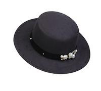 NiceYnn Classic Vintage Wool Wide Brim Flat Top Pork Pie Boater Hat, Adjustable Pearl Band Fedora Church Derby Felt Cap for Wedding Party Talent Show Dark Grey