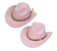NiceYnn Classic Western Cowboy Hat Felt Wide Brim Cowgirl Hats Women, Adjustable Replaceable Hat Band Panama Hat for Adults Kids Pink
