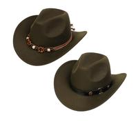 NiceYnn Classic Western Cowboy Hat Felt Wide Brim Cowgirl Hats Women, Adjustable Replaceable Hat Band Panama Hat for Adults Kids Green